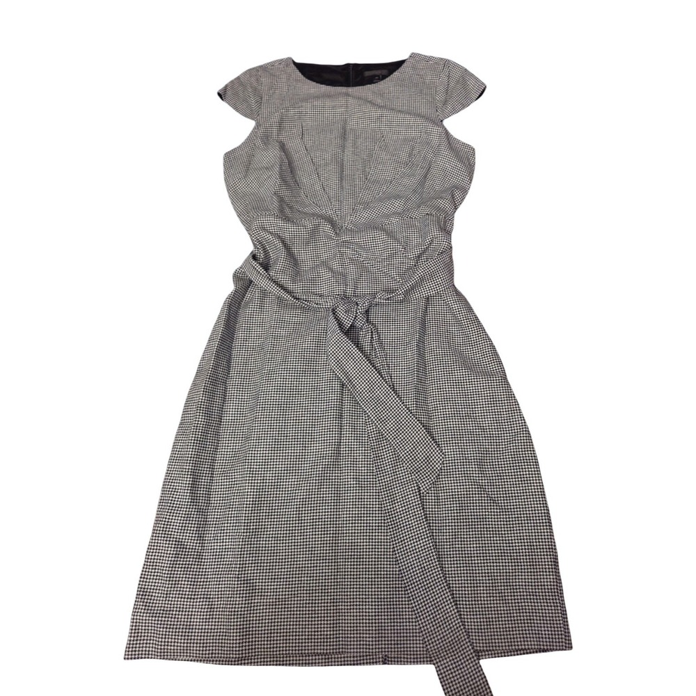 J.Crew Houndstooth Tie-Waist Sheath Dress Cap Sleeve Black White 12T Tall